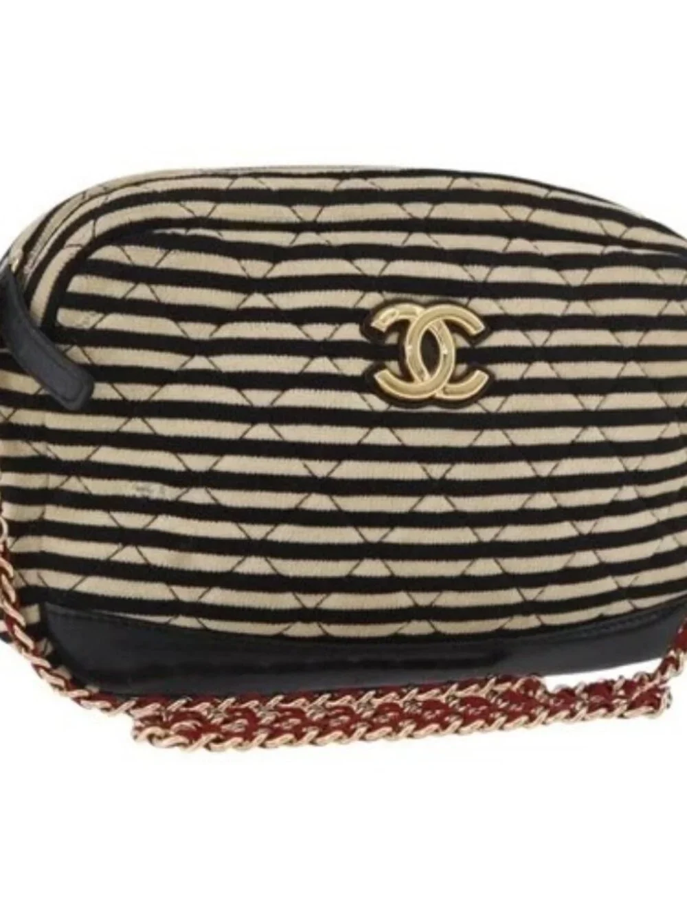CHANEL Matelasse Chain Shoulder Bag Canvas Beige Gold CC Auth 185766